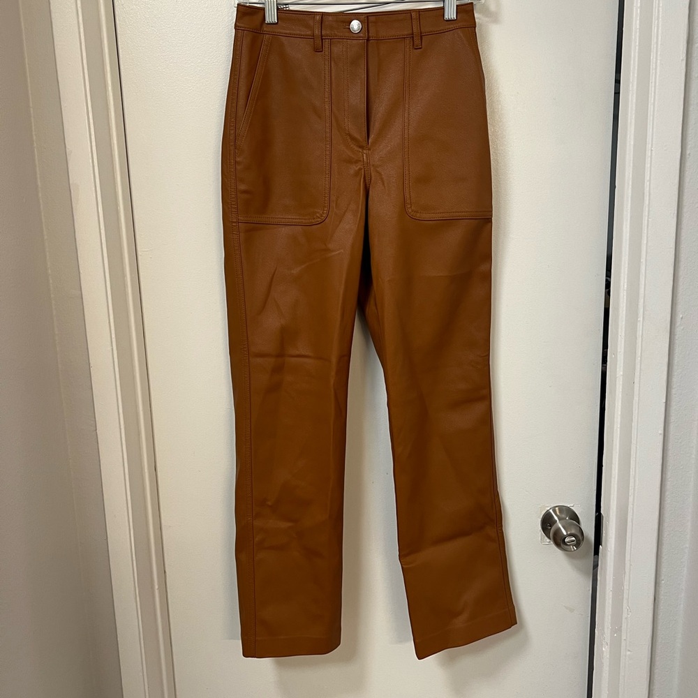 Wilfred Free Tan high waist waisted cognac Leather Trousers ankle crop pants